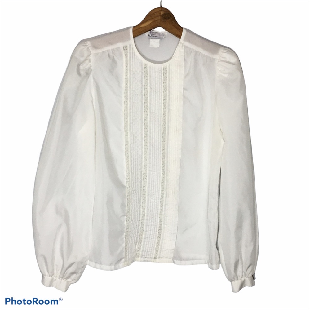 Vintage 70s 80s White Lace Blouse Balloon Sleeves